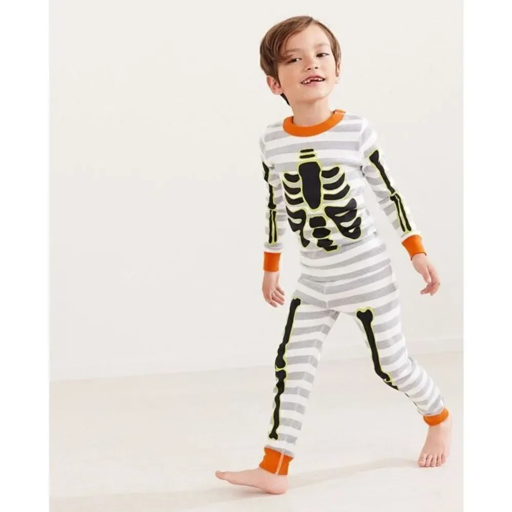 Hanna Andersson Baby Infant 0-6 Months (50) Skeleton Glow In The Dark Organic Sl